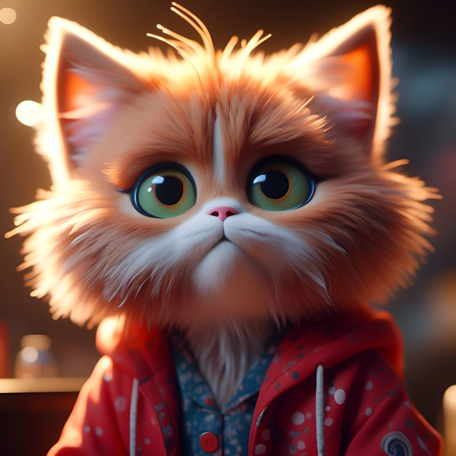 Adorable Cartoon Cat Portrait in Digital Art Style
