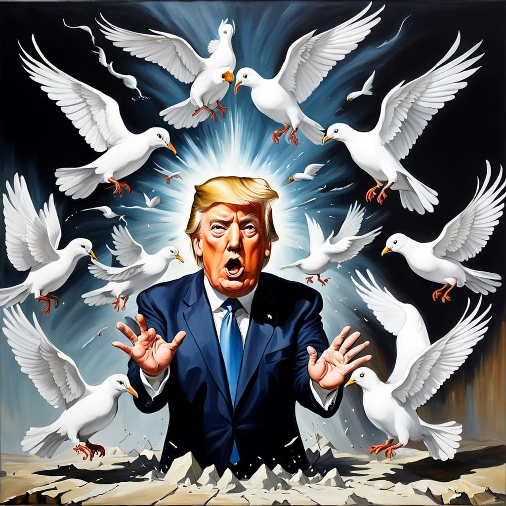 Donald Trump Transforms into Surreal White Doves