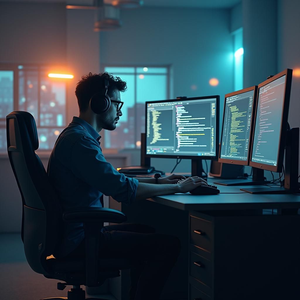 Software Developer Coding in Minimalist Office