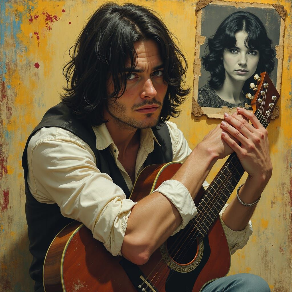 Man with Guitar in Hyperrealistic Concept Art Style