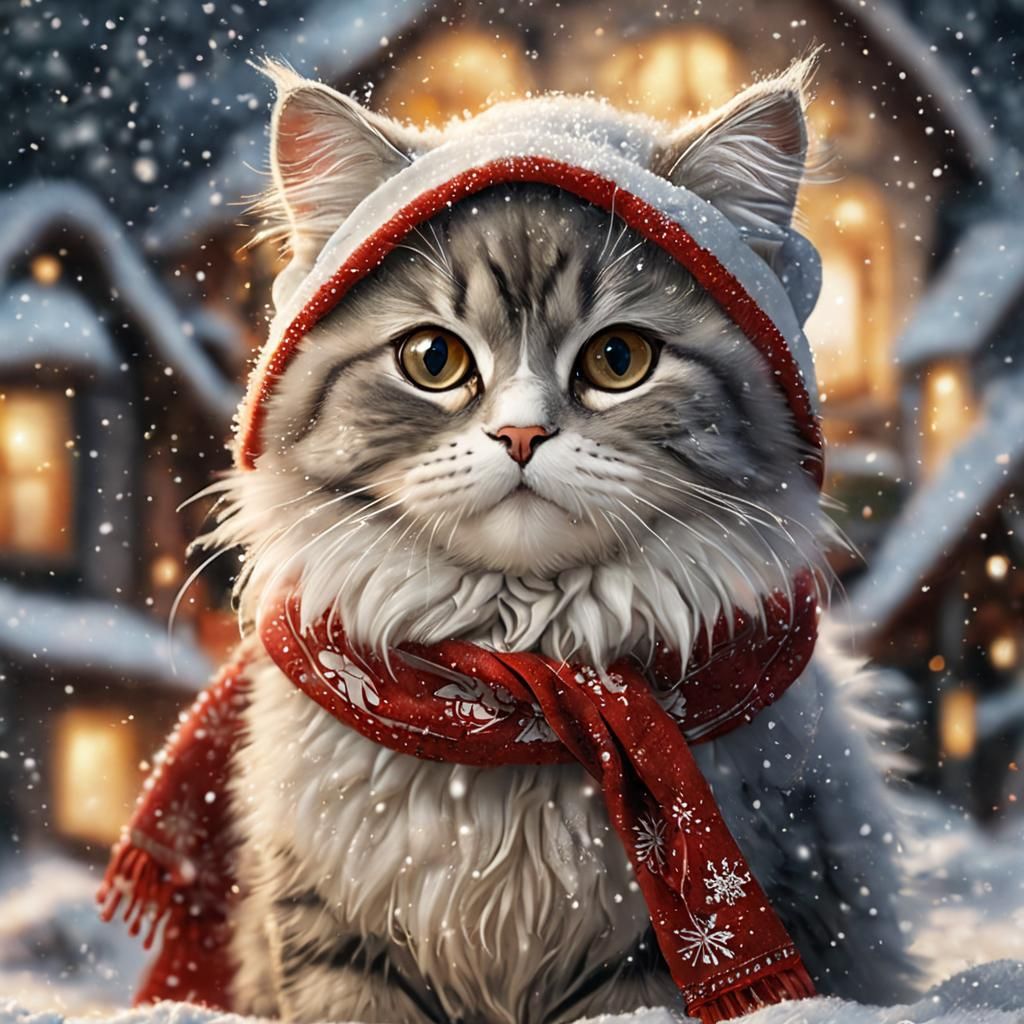 Festive Persian Cat in Winter Wonderland