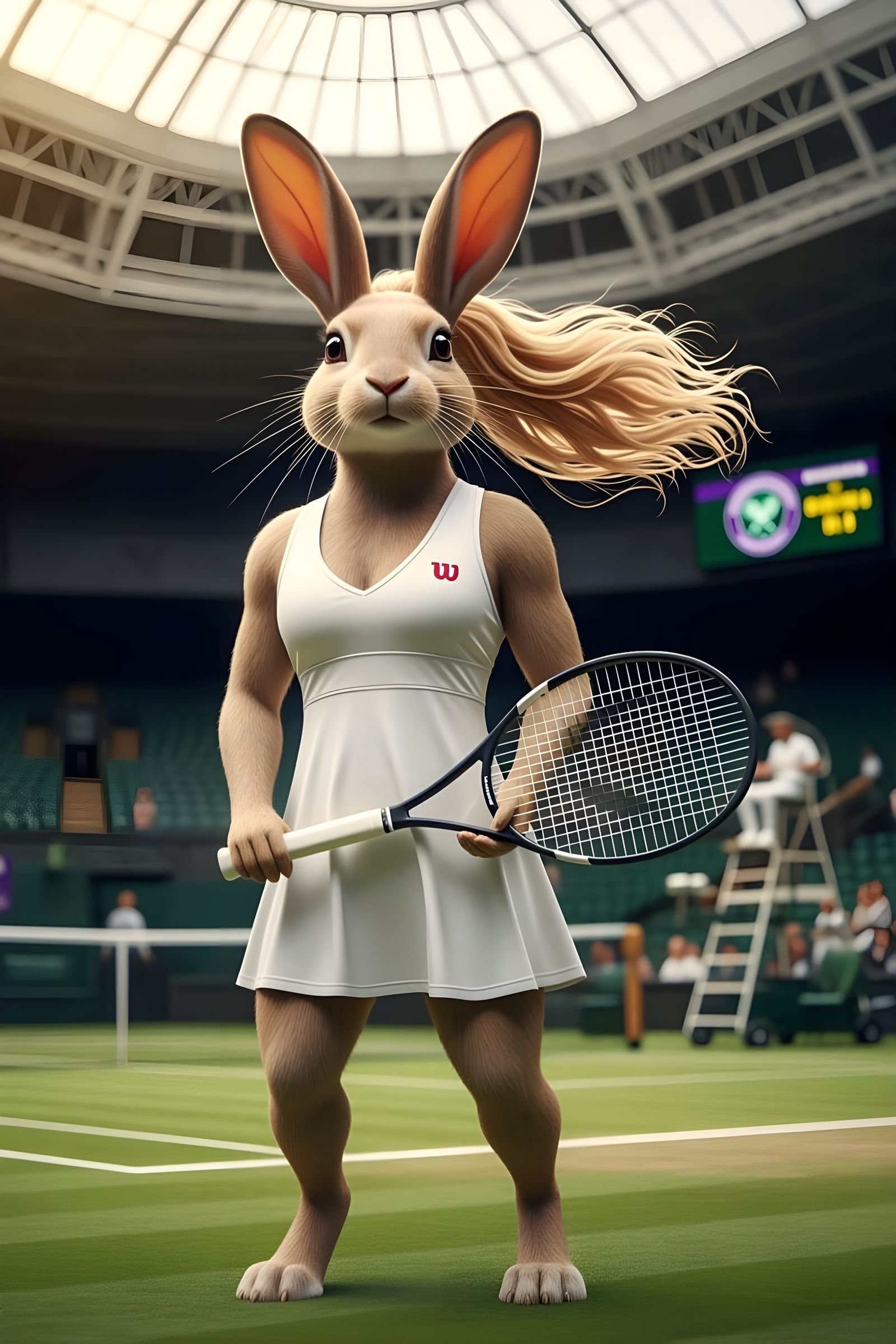 Tan Rabbit Tennis Player at Wimbledon in Art Nouveau Style