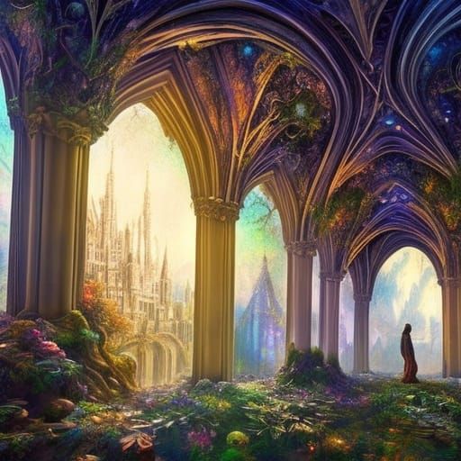 Crystal Terrarium Palace: Detailed Fantasy Sci-Fi Art