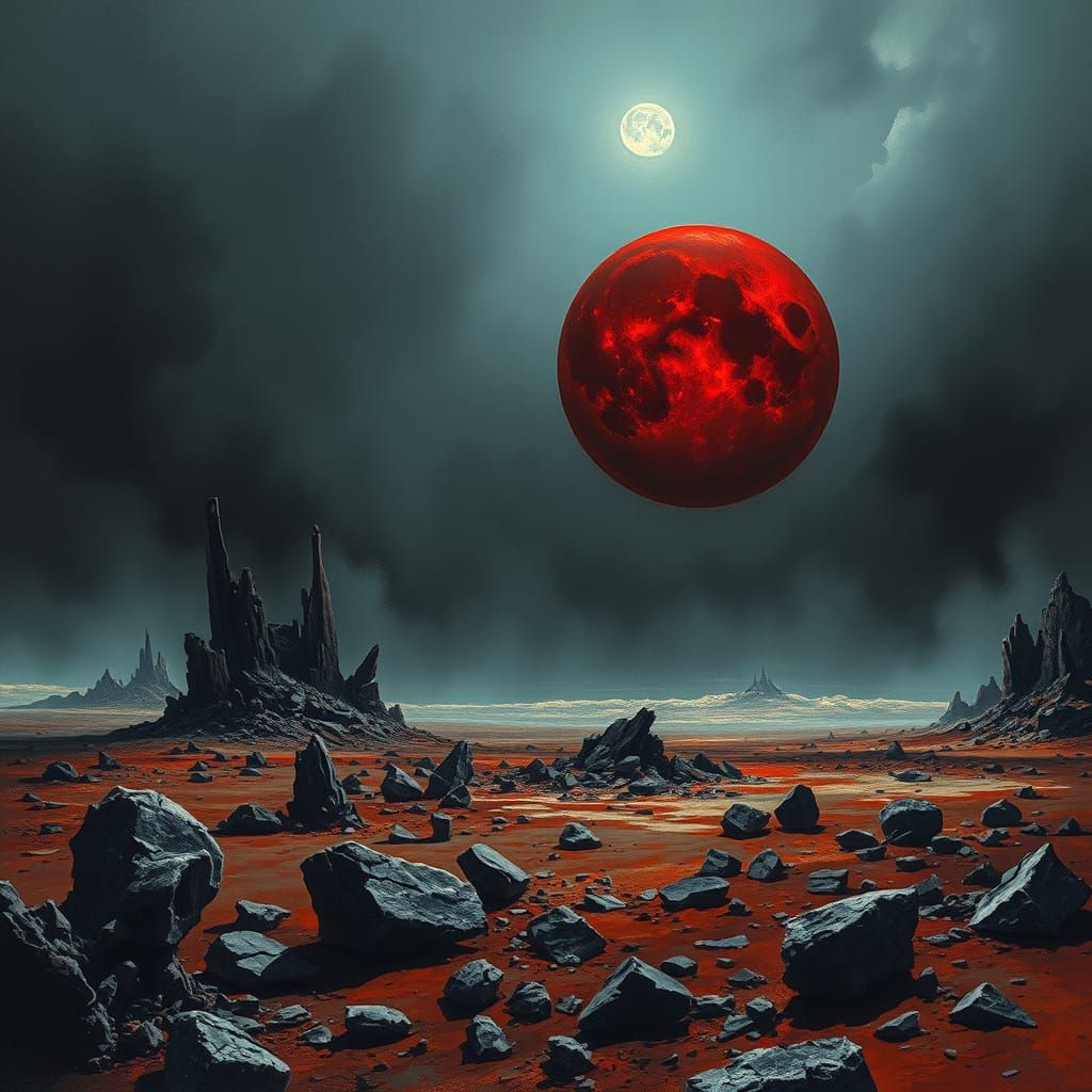 Desolate War-Torn Valley Under Black Sun