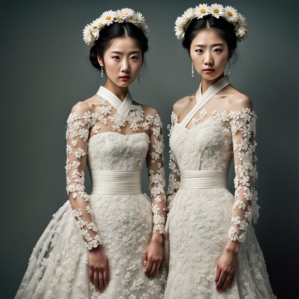 Japanese Sisters in Wedding Dresses: Professional Portrait