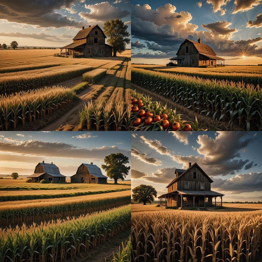 Golden Wheat Field Farmstand: Photorealistic Landscape