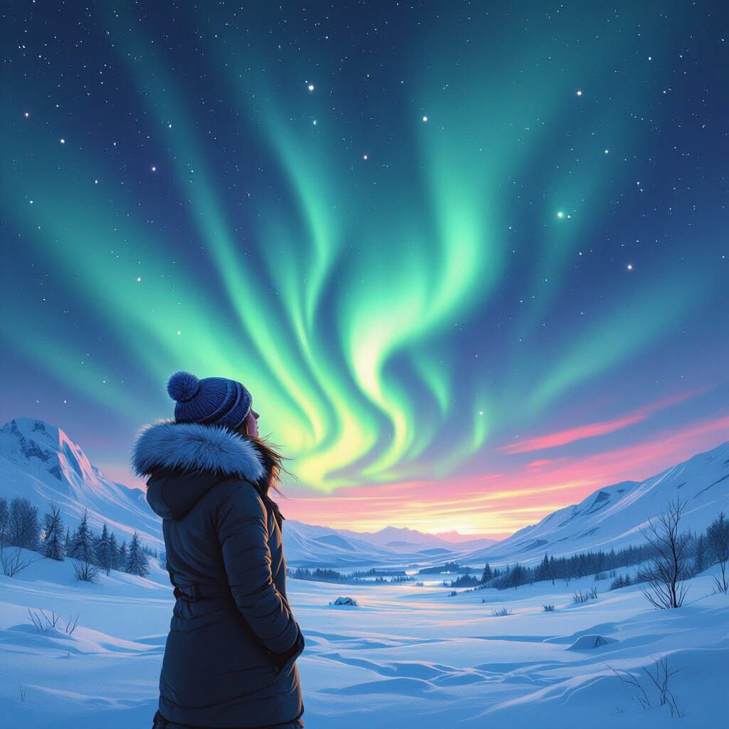 Aurora Borealis Over Norway in Digital Art Style
