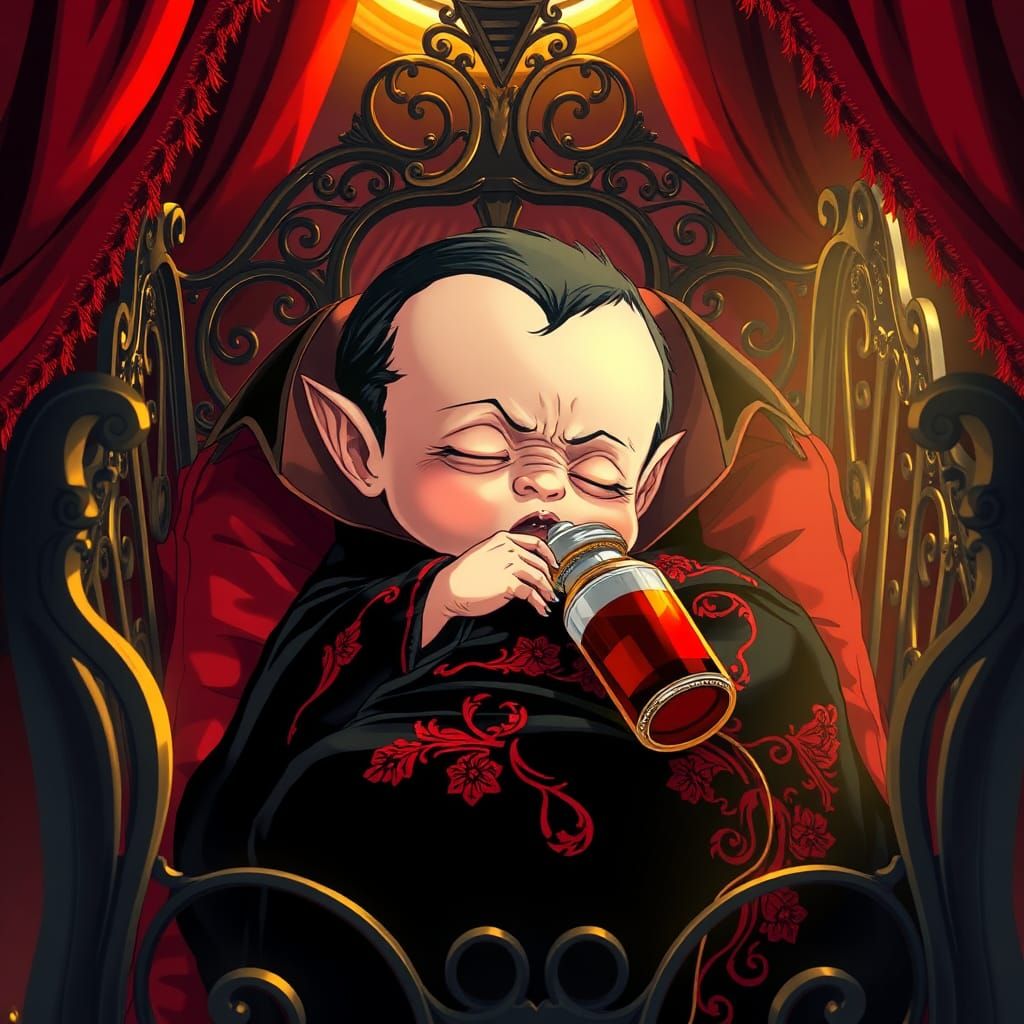 Baby Dracula in Gothic Crib, Manga Style