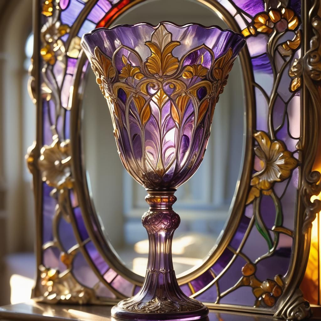 Baroque Glassware Reflection in Stained Glass Style