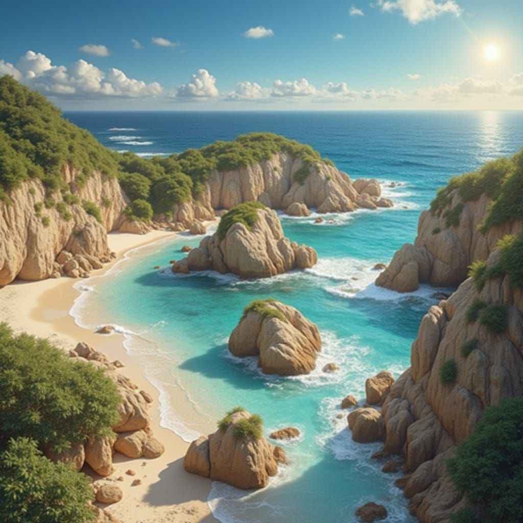 Breezy Tropical Coastline with Glittering Waves