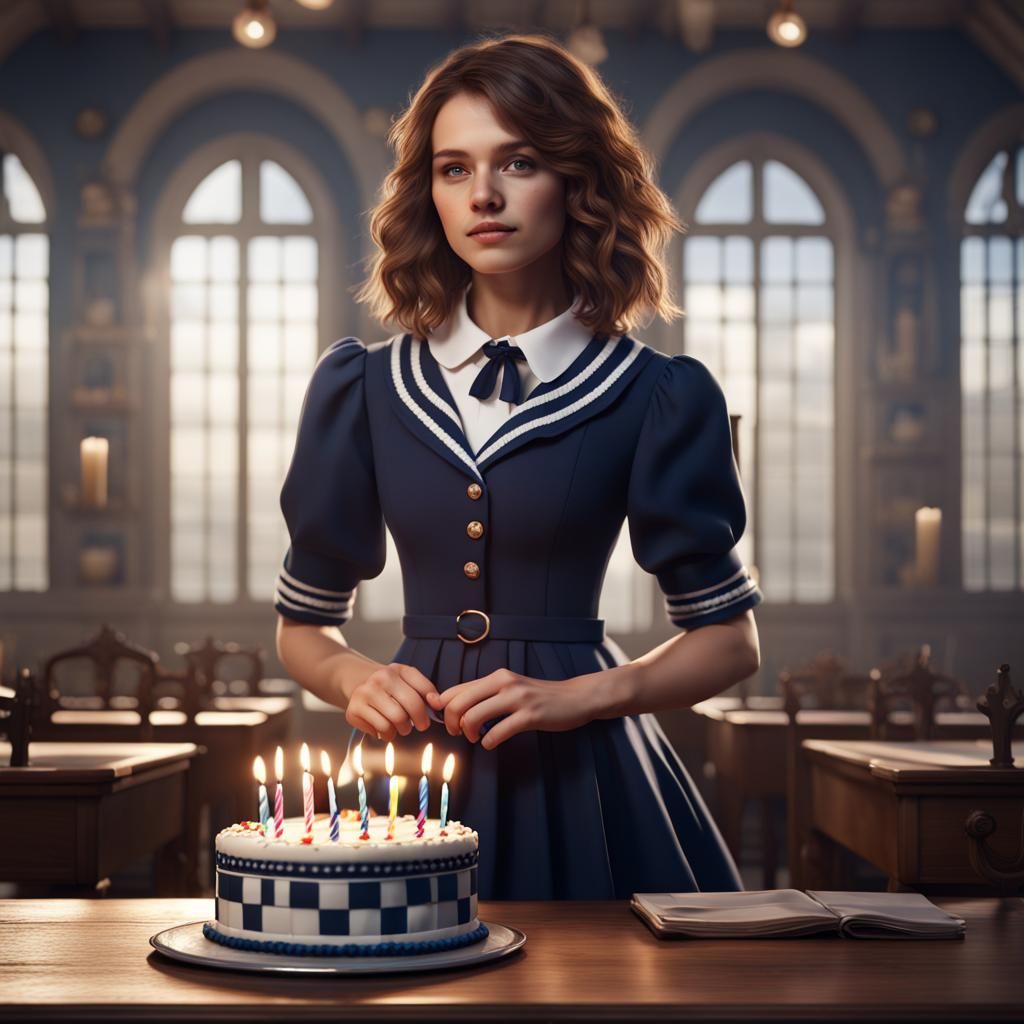 Young Woman's Birthday in Detailed Digital Painting