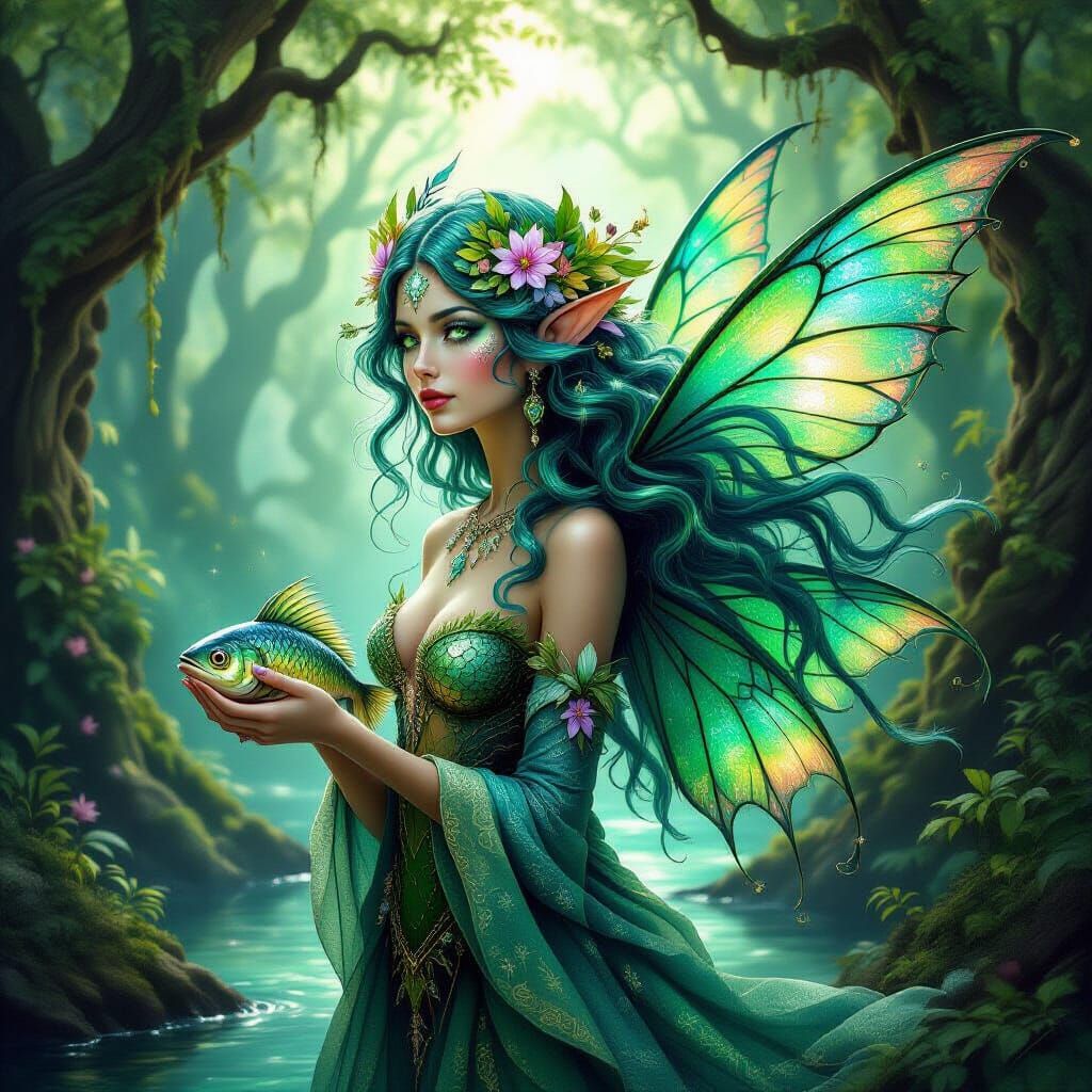Enchanted Forest Nymph: Fish, Fairy, Woman Fusion