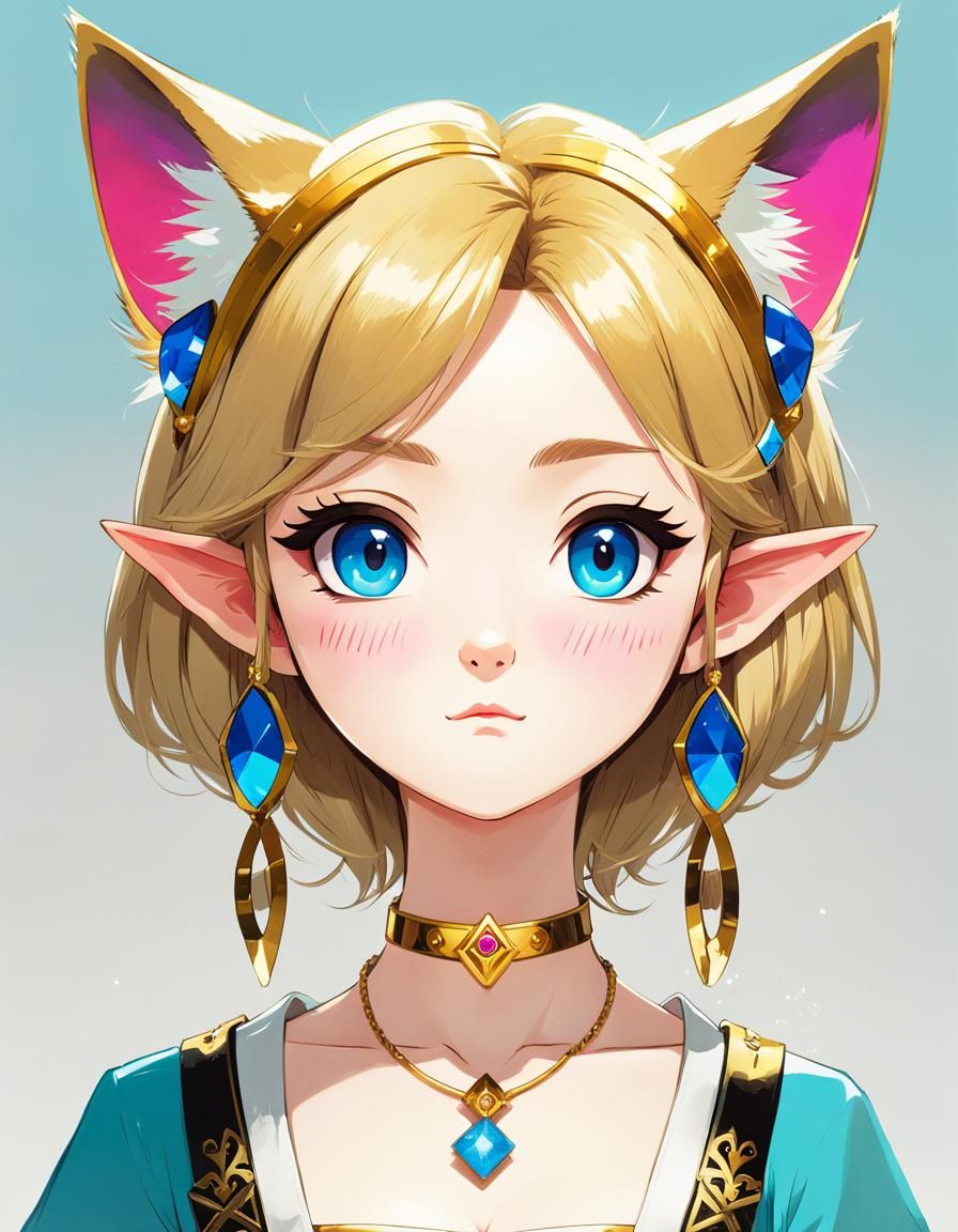 Chibi Princess Zelda with Cat Ears in Anime Style
