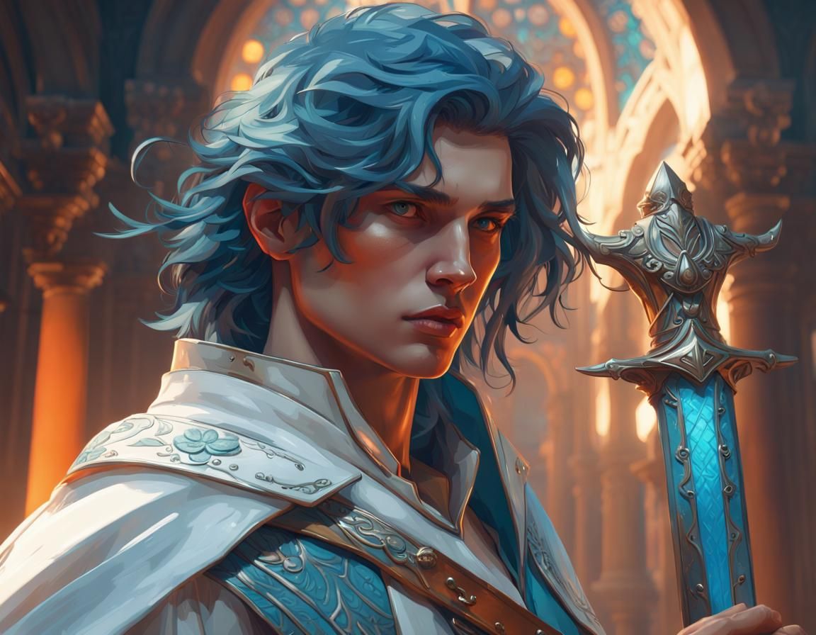 Young Mage Swordsman in High Fantasy Style