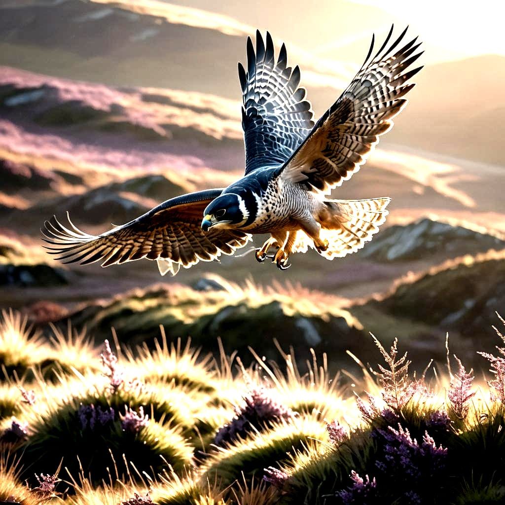 Peregrine Falcon Hunting Grouse with Dogs