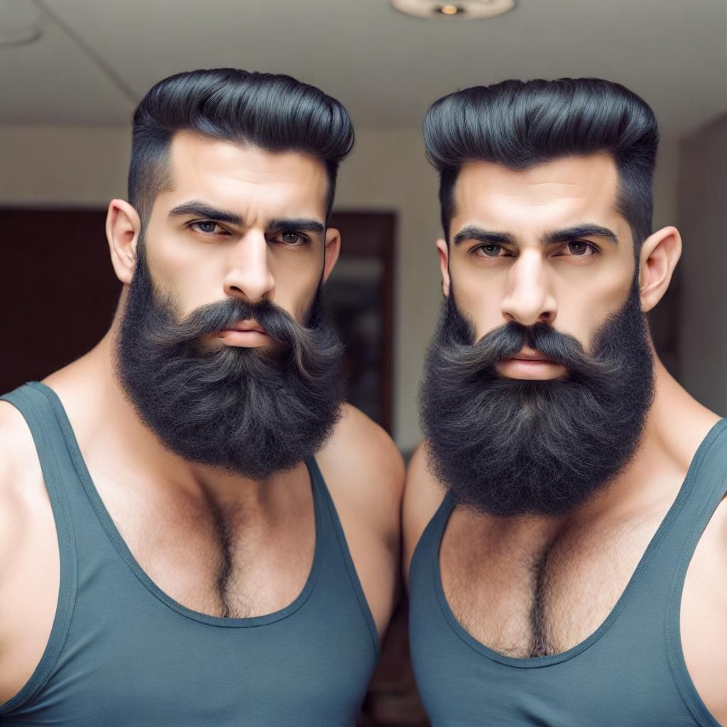 Middle Eastern Twins with Bulky Muscle in Desert