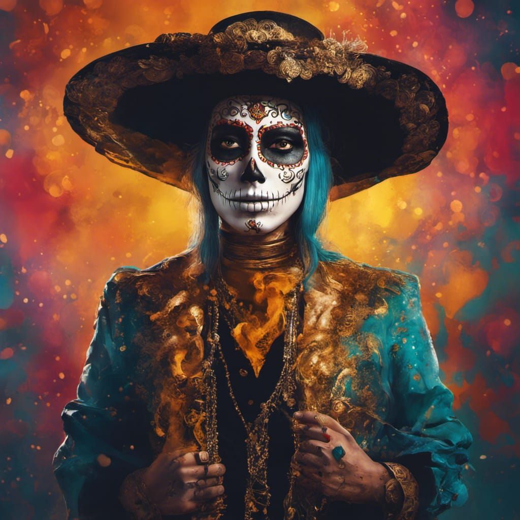 Día de los Muertos Face in Splash Art Style