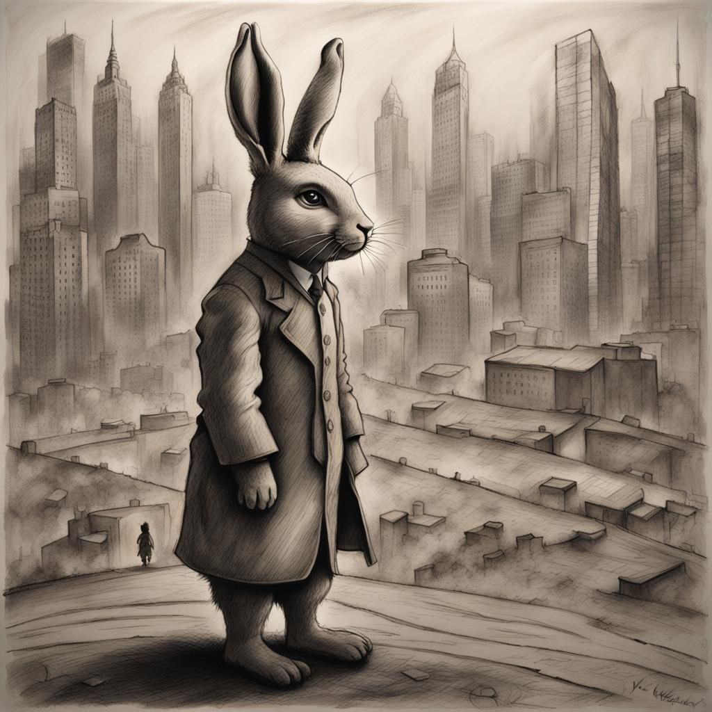 A charcoal drawing of the Velveteen Rabbit etched with the h...