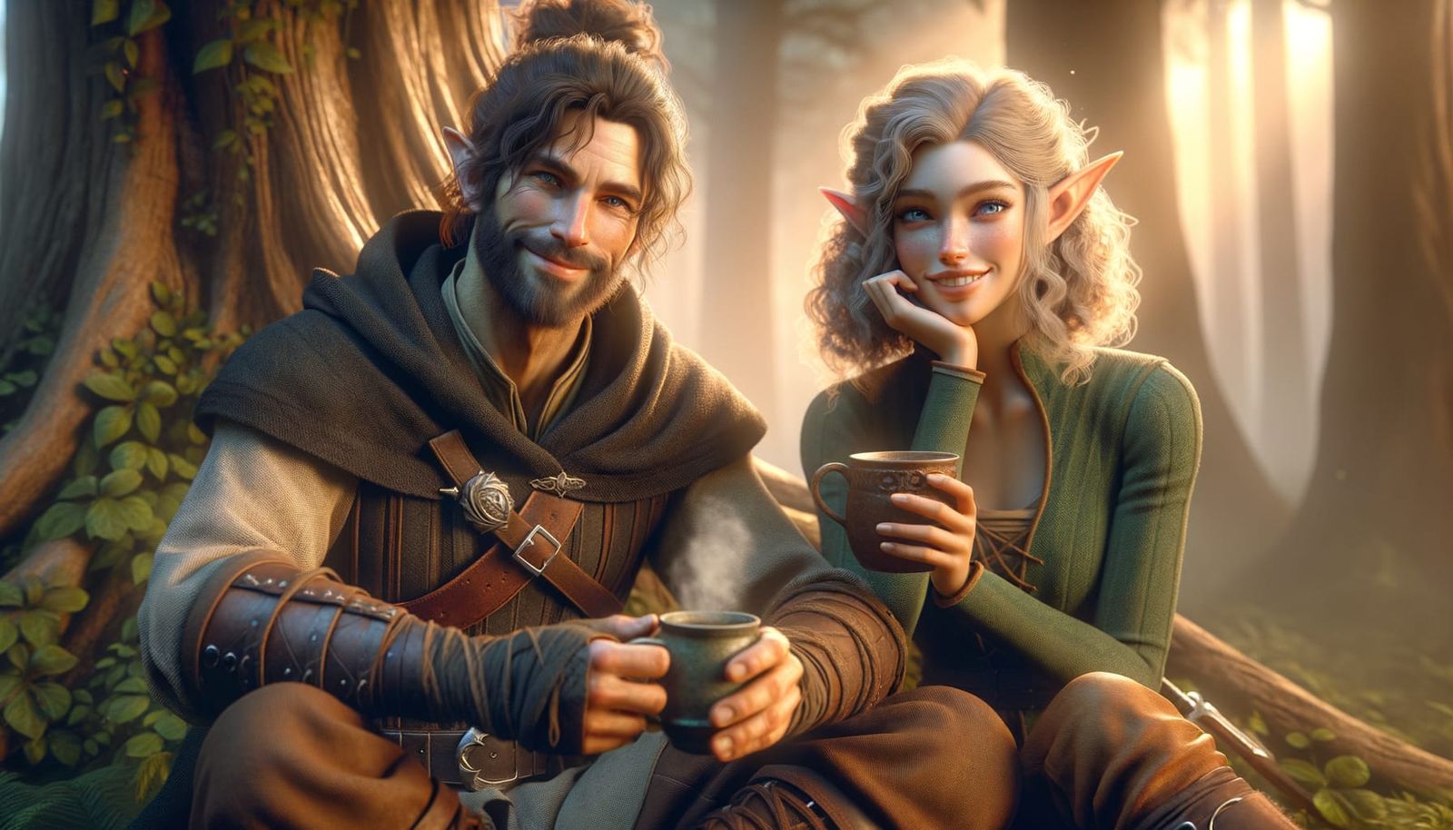 Ranger and Elf Enjoying Morning Drinks