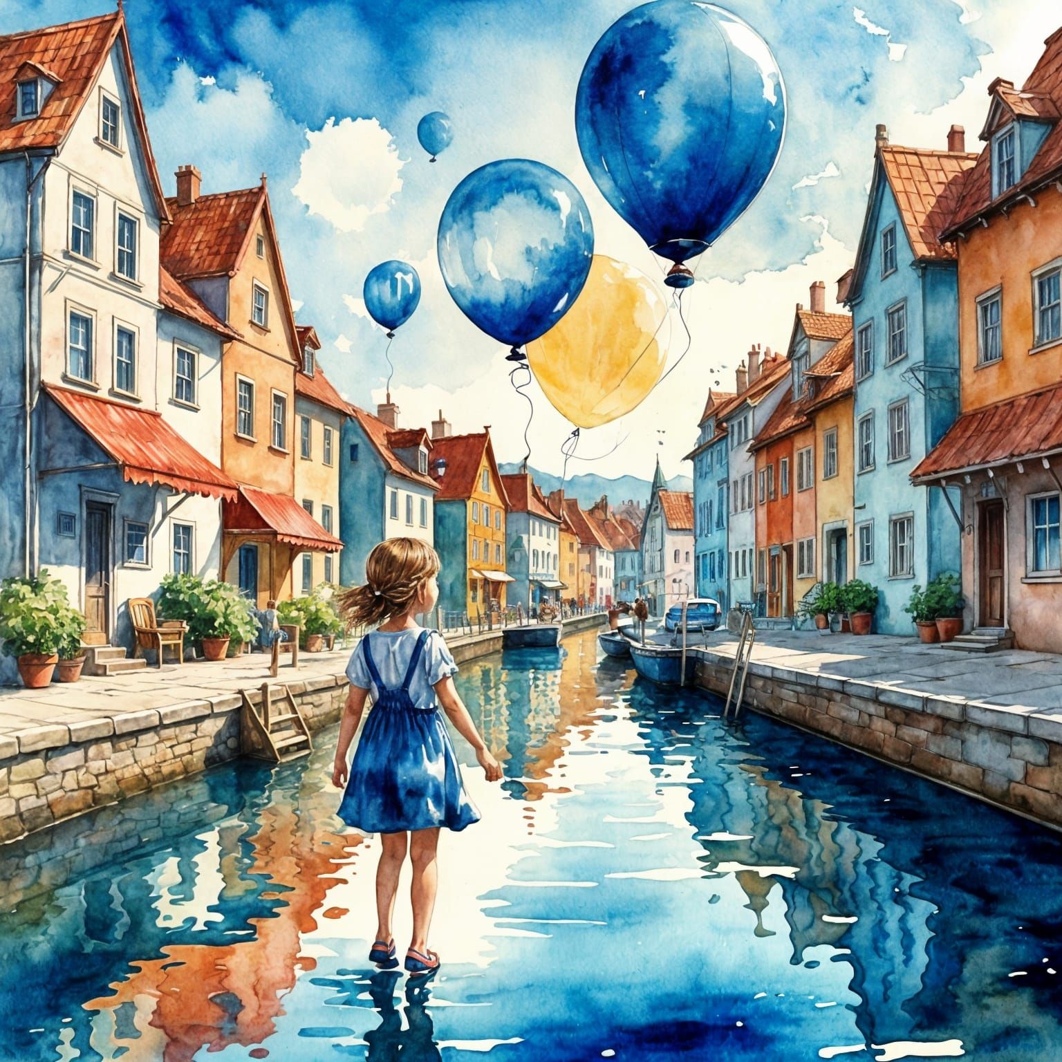 Girl Loses Balloon: Watercolor Illustration