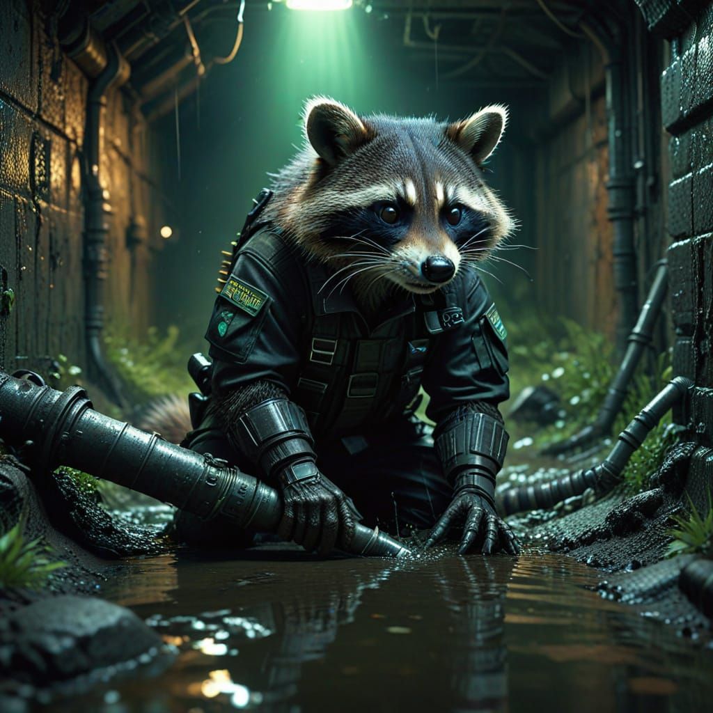 Raccoon Commando's Night Vision Sewer Heist