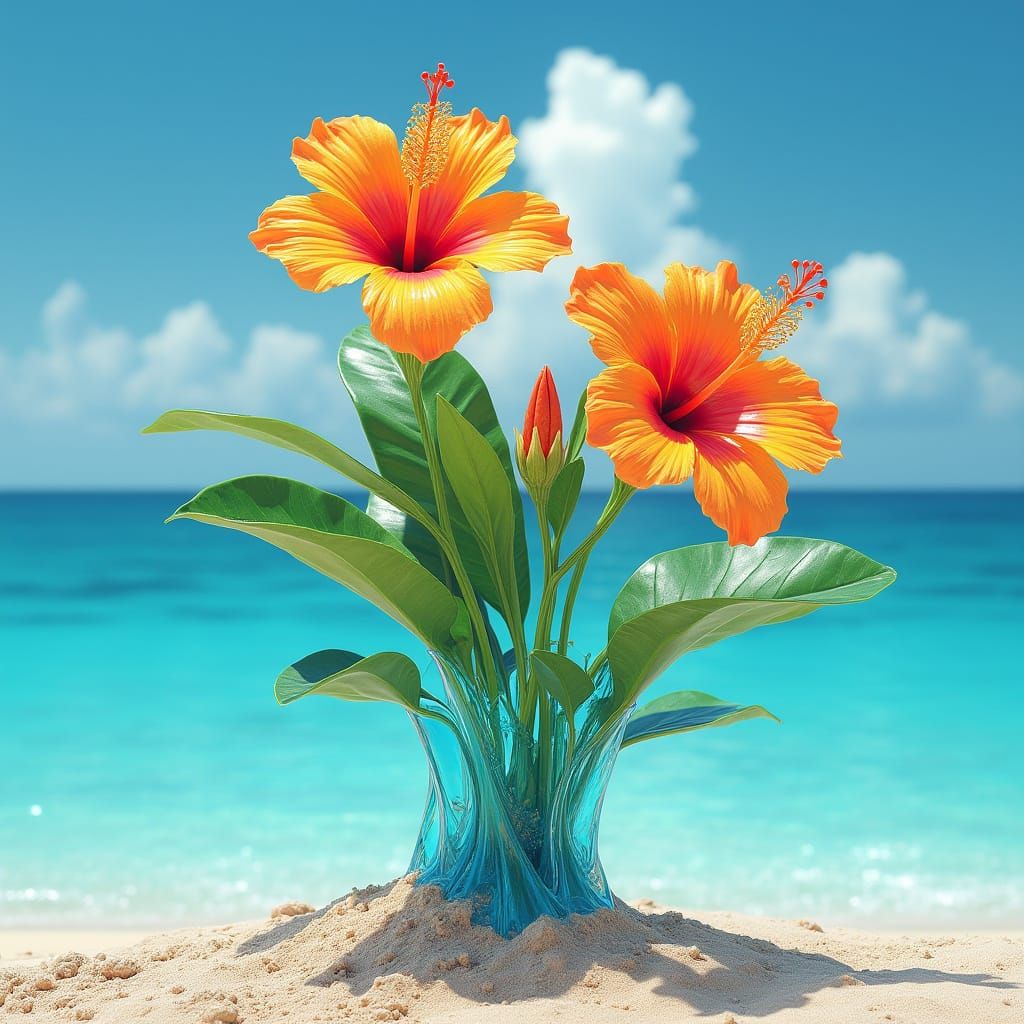 Surreal Beach Plant in Vibrant, Hyper-Detailed Style