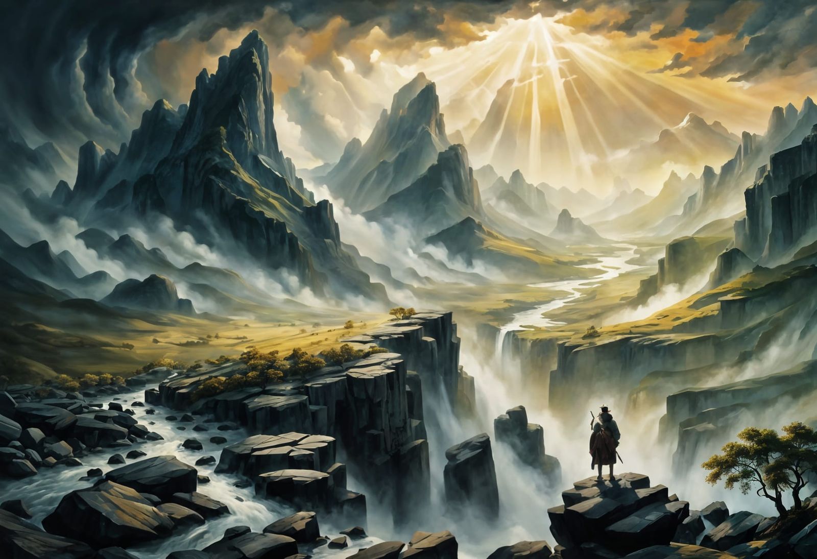 Epic Landscape in the Style of Bierstadt and Klimt