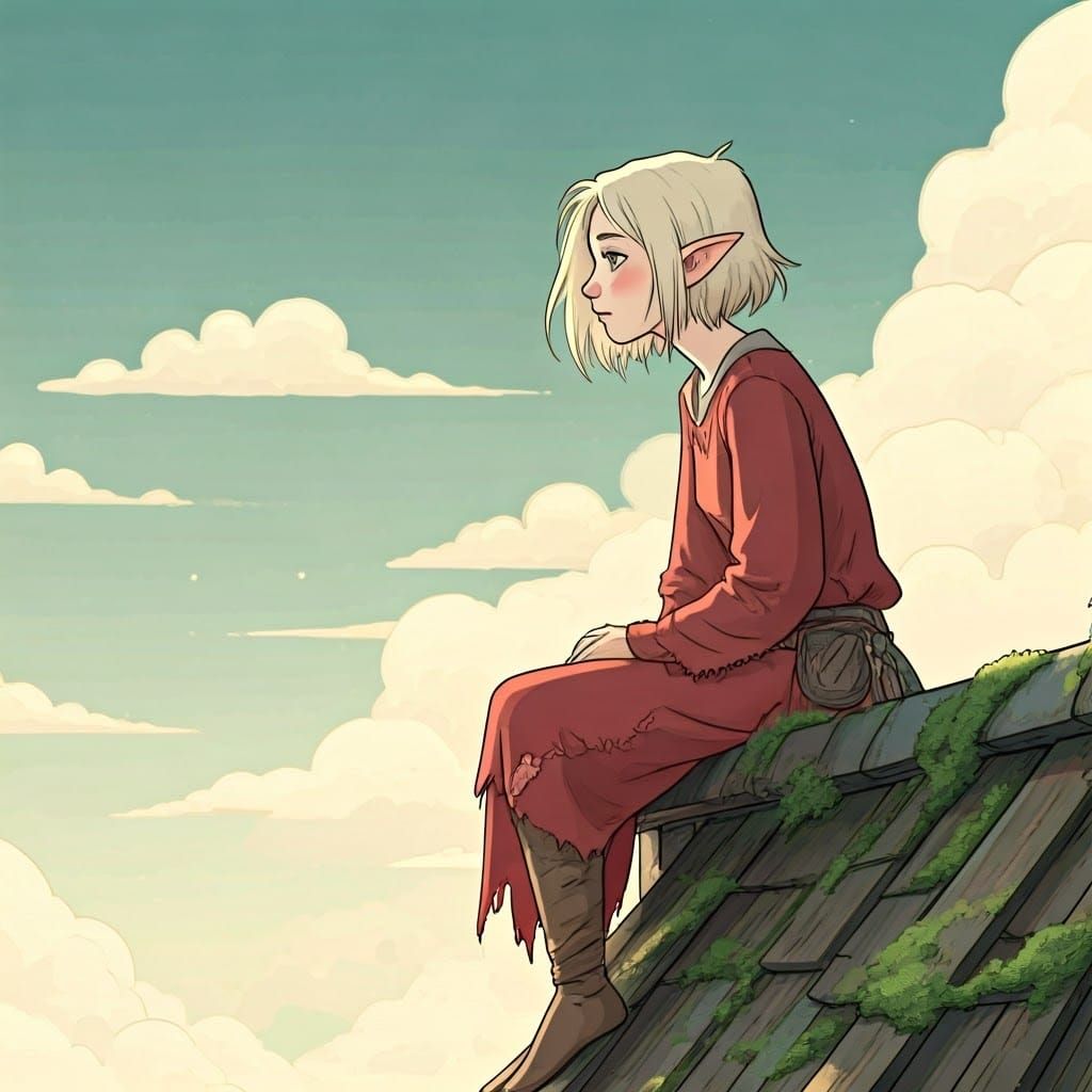 Whimsical Elven Maiden on Castle Roof