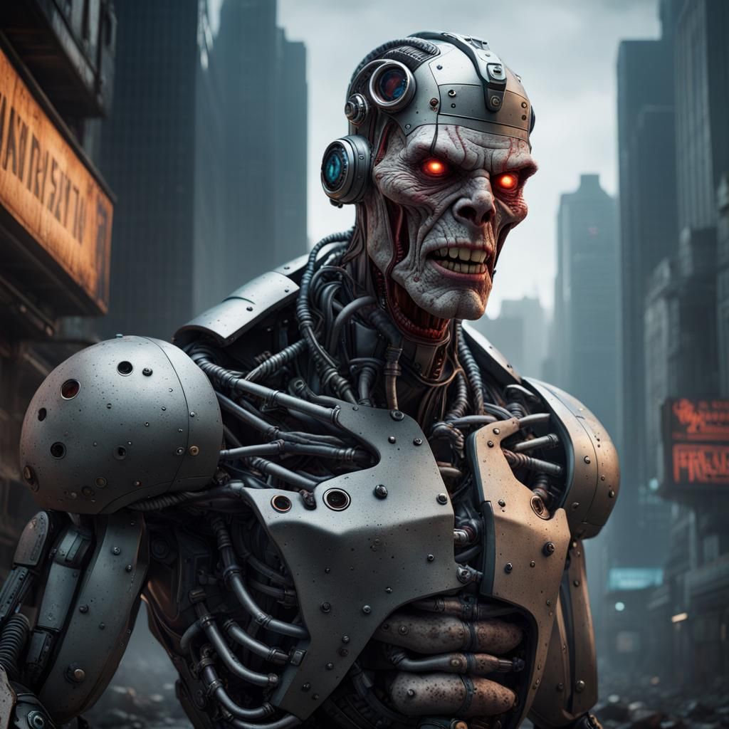 Cyborg Frankenstein Portrait in Detailed Matte Painting