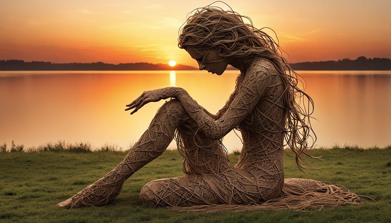 Surreal Bio-Art Sculpture of Woman in Nature