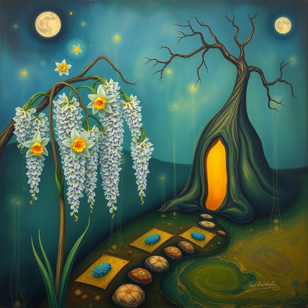 Surreal Wisteria and Daffodils: A Dali-esque Dreamscape