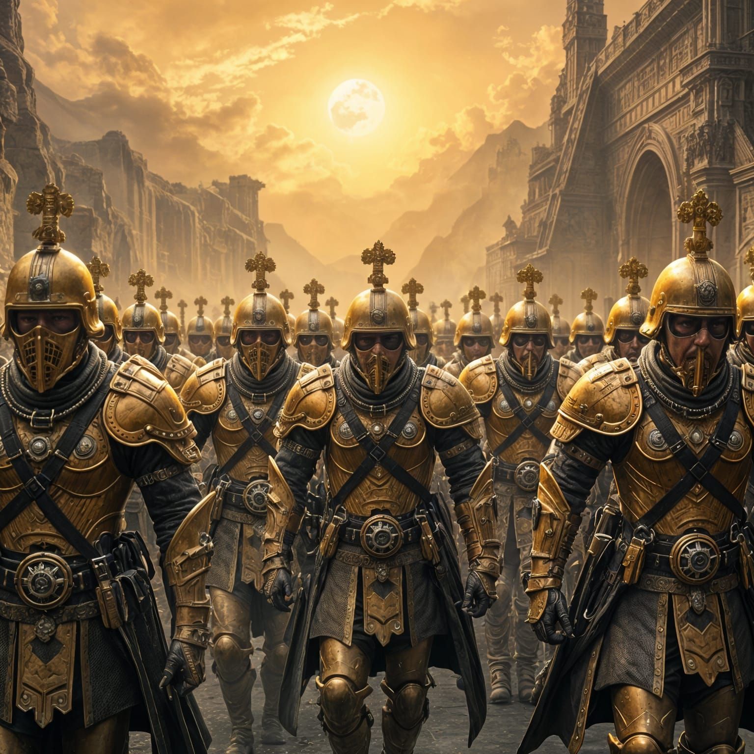 Epic Steampunk Warriors in Golden Sassanid Armor March into ...