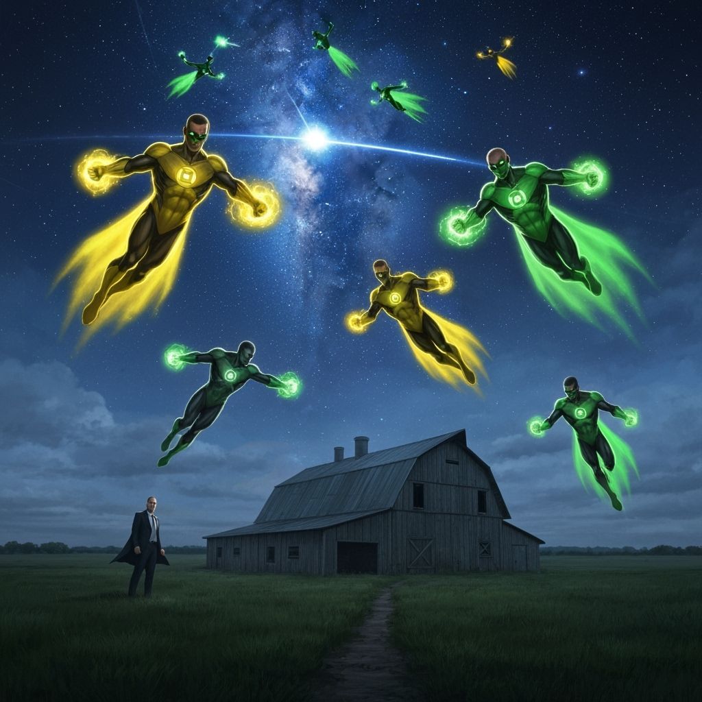 Sinestro Corps Battle Green Lantern Over Kansas Barn