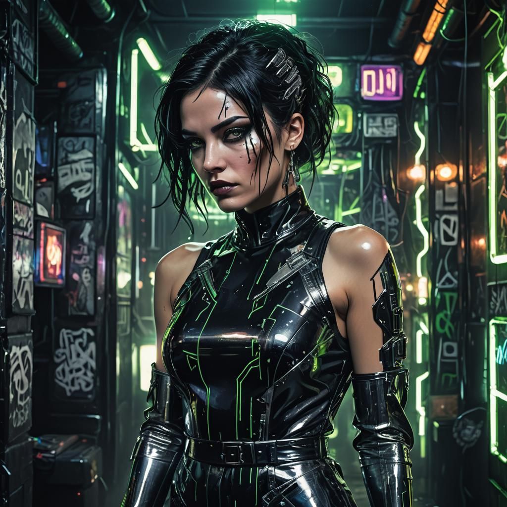 Cyberpunk Portrait of Madam Thorn in Neon City