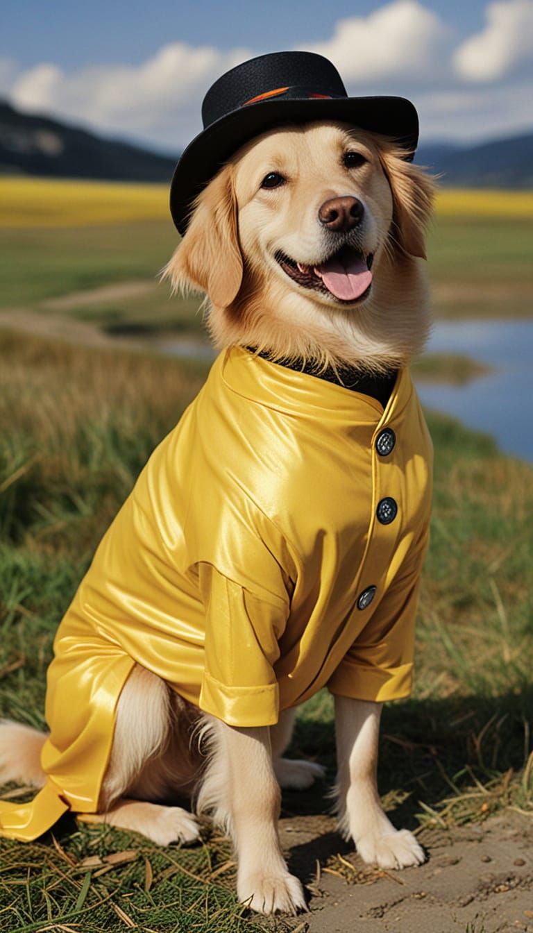 Inchworm in Golden Retriever Costume, Fauvist Style