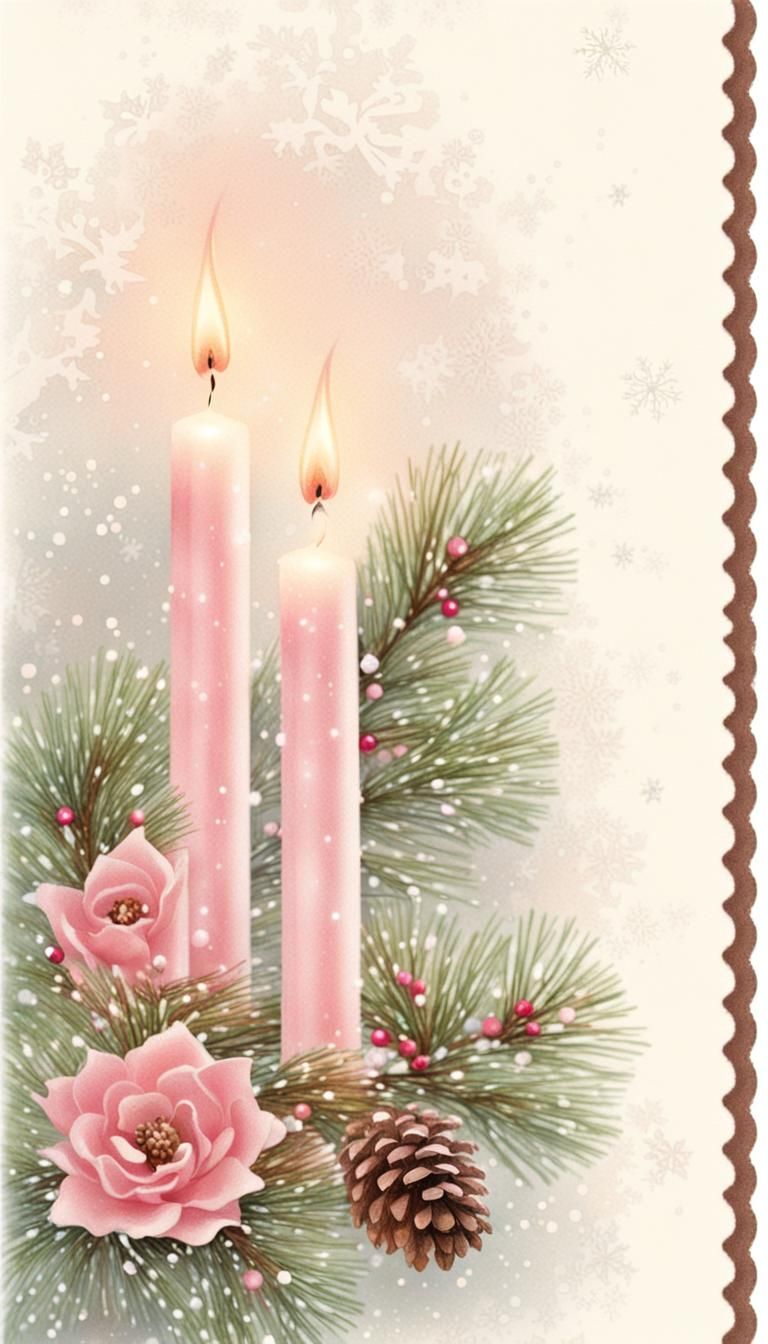 Vintage Christmas Card with Pink Candles