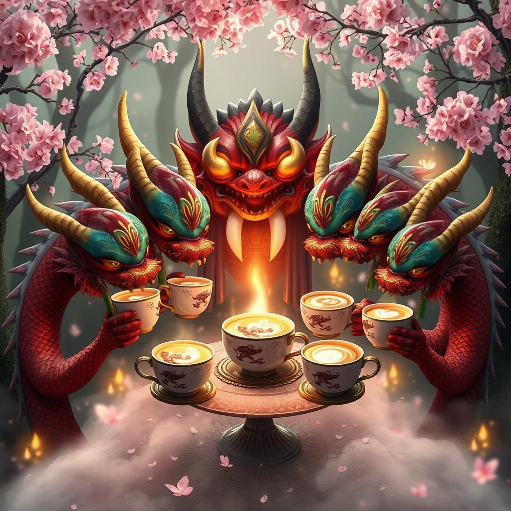 Whimsical Yamata no Orochi in Mystical Forest