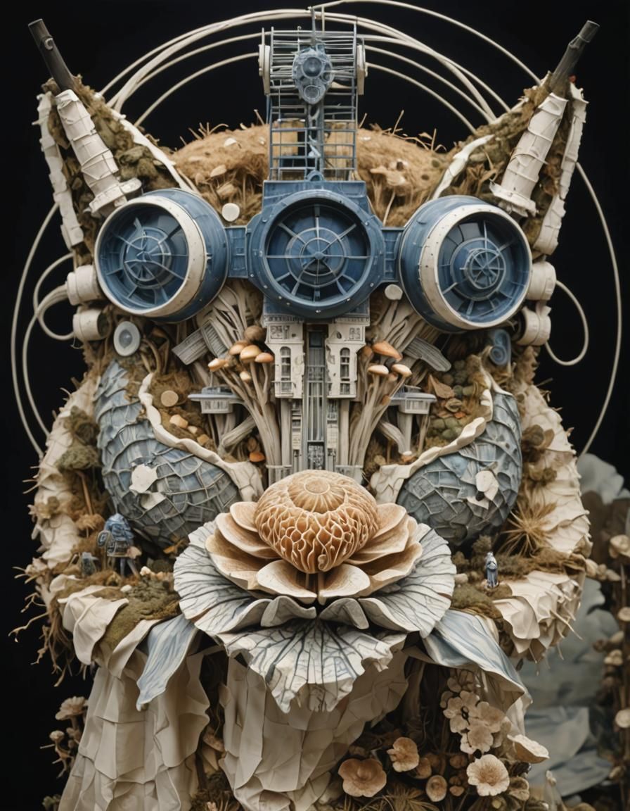 Dystopian Mushroom Farm: Linocut-Inspired Porcelain Sculptur...