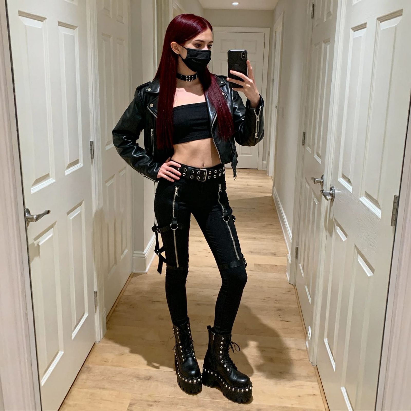 Woman's Mirror Selfie in Edgy Black Outfit