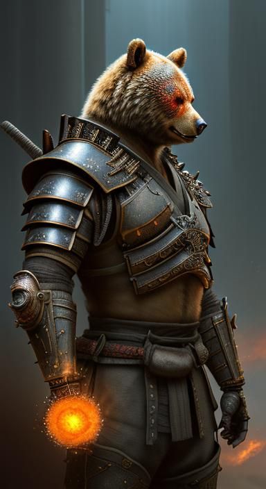 Armored Samurai Bear Ninja in Steampunk Style