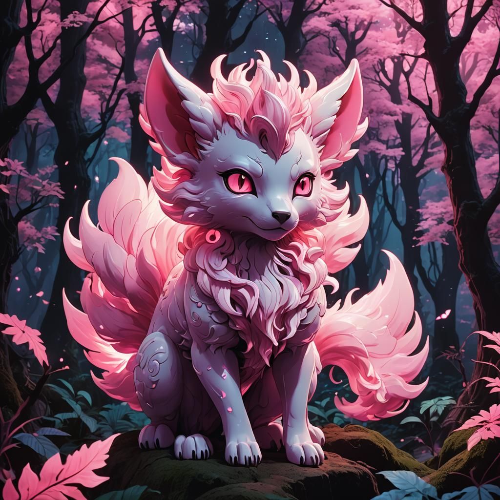 Bioluminescent Porcelain Vulpix in Anime Style