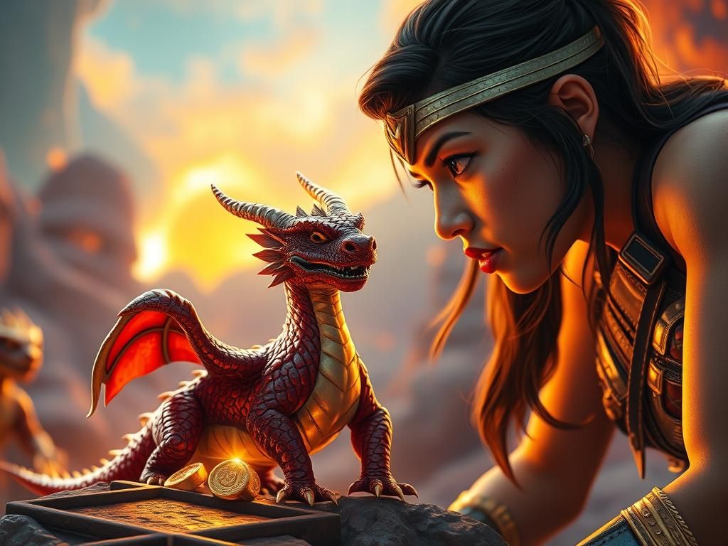 Astonished Adventurer Finds Tiny Dragon: Comic Book Art