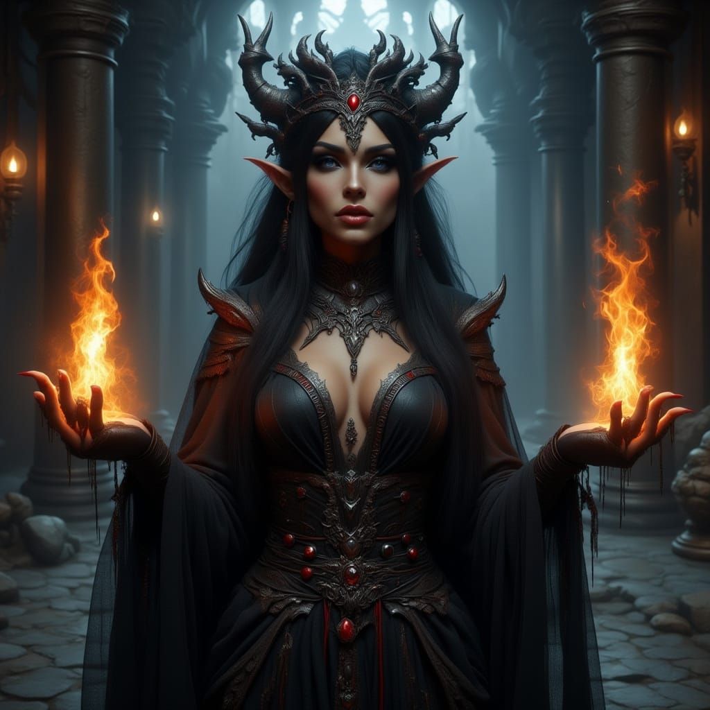 Dark Fantasy Drow Elf Wizard with Spider Crown