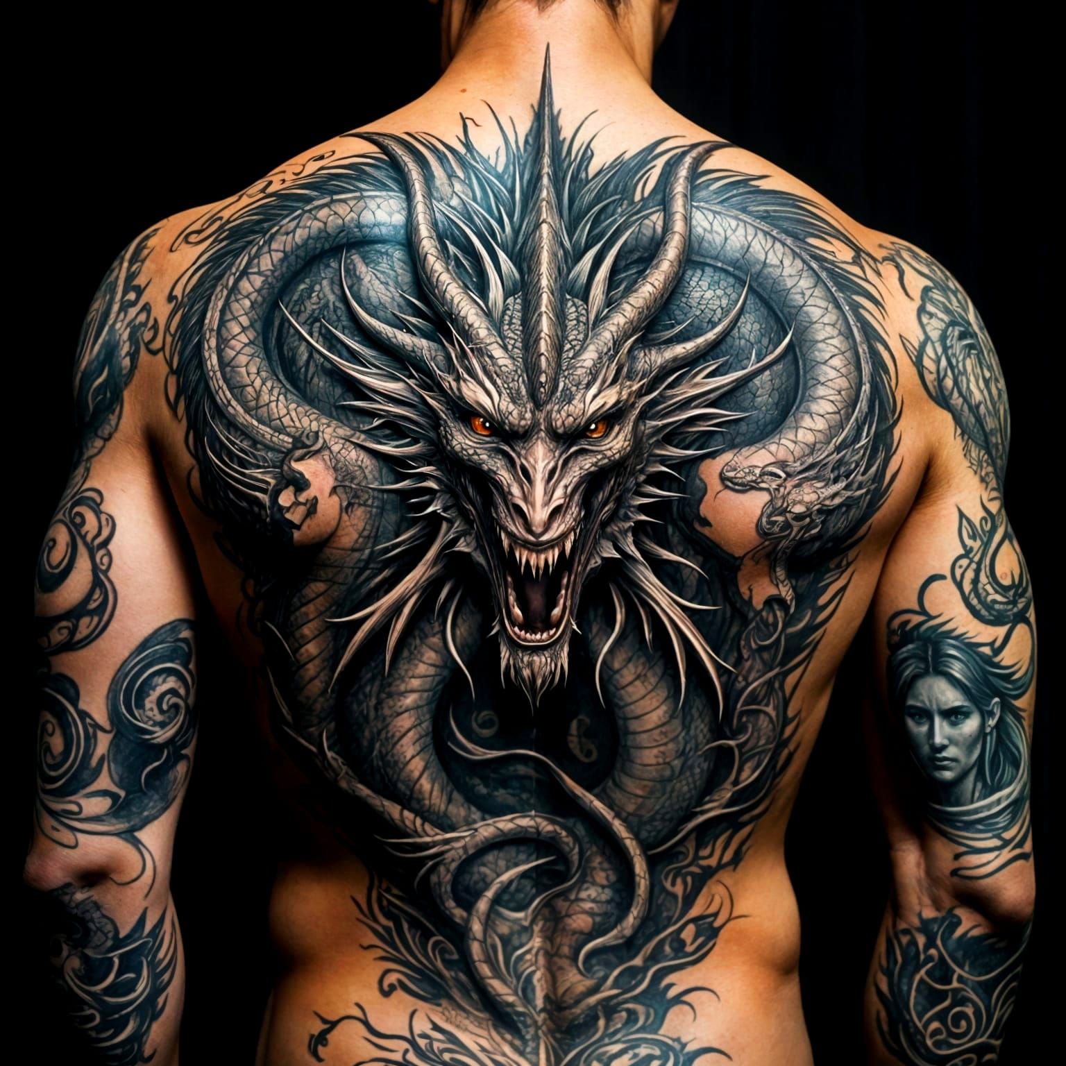 Mysterious Dragon Tattoo on a Man's Back