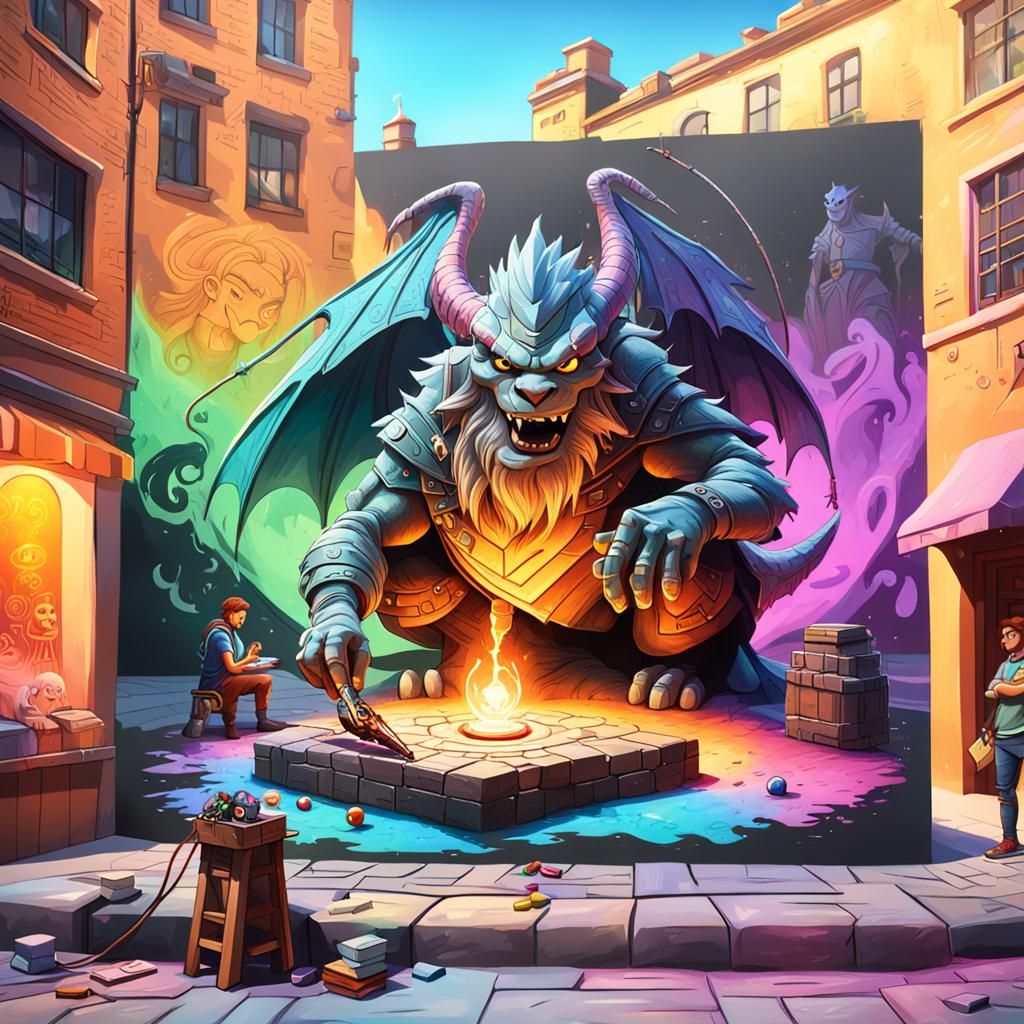 Dungeons and Dragons Chalk Art in 3D