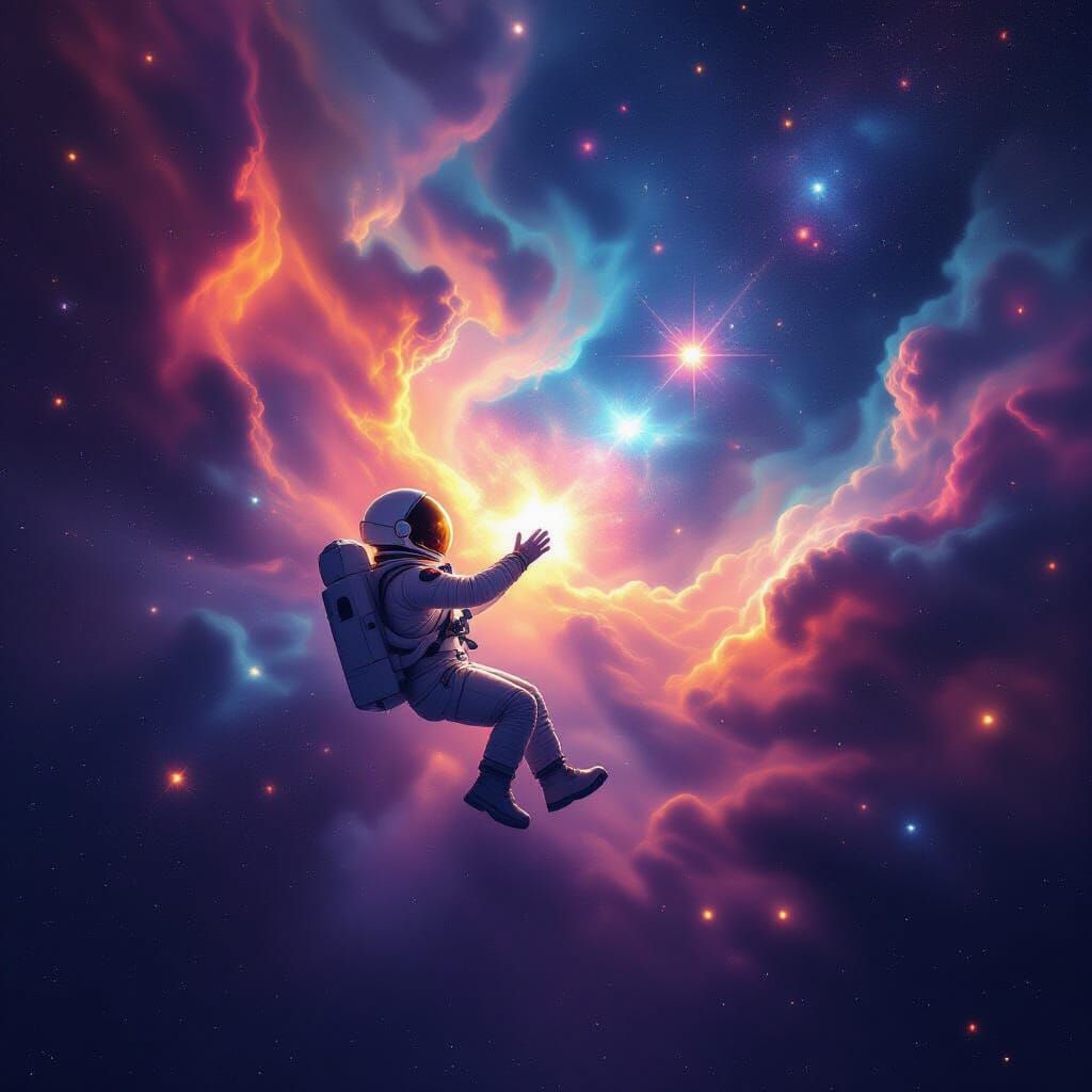 Astronaut Drifting Through Nebula in Street Style