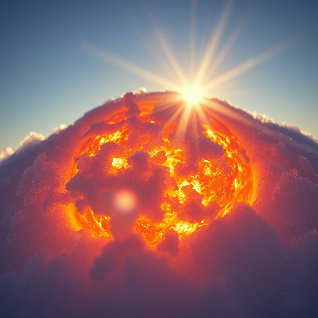 Icy Winter Sun with Solar Flares in HDR