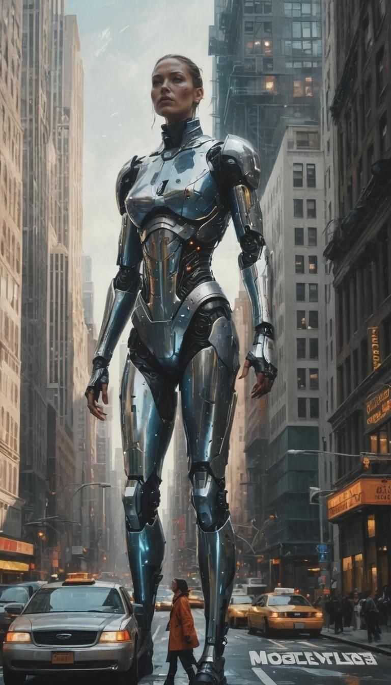 50ft Cyborg Woman in Manhattan, New York