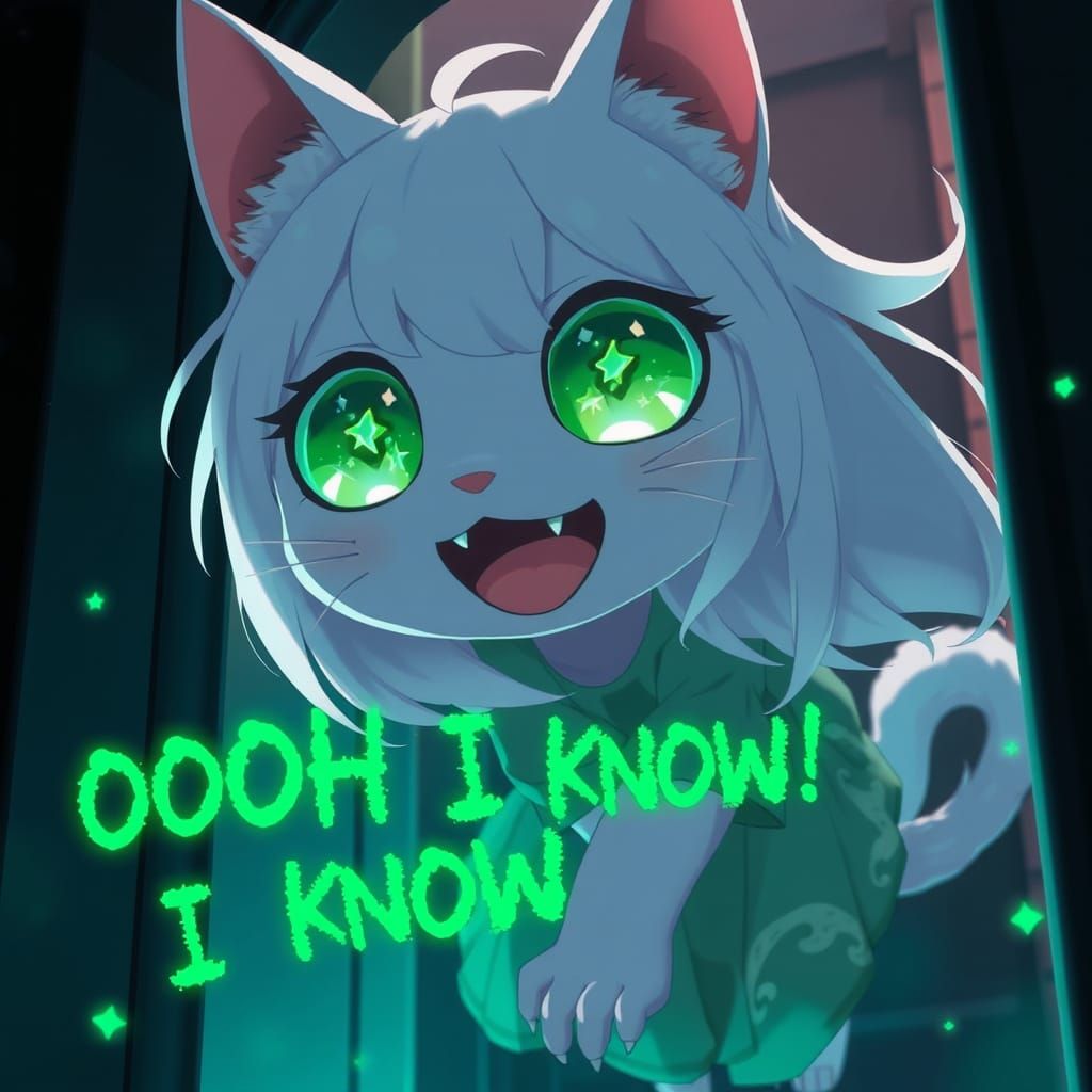 Anime Catgirl Ghost with an Idea, Synthwave Glitch Art