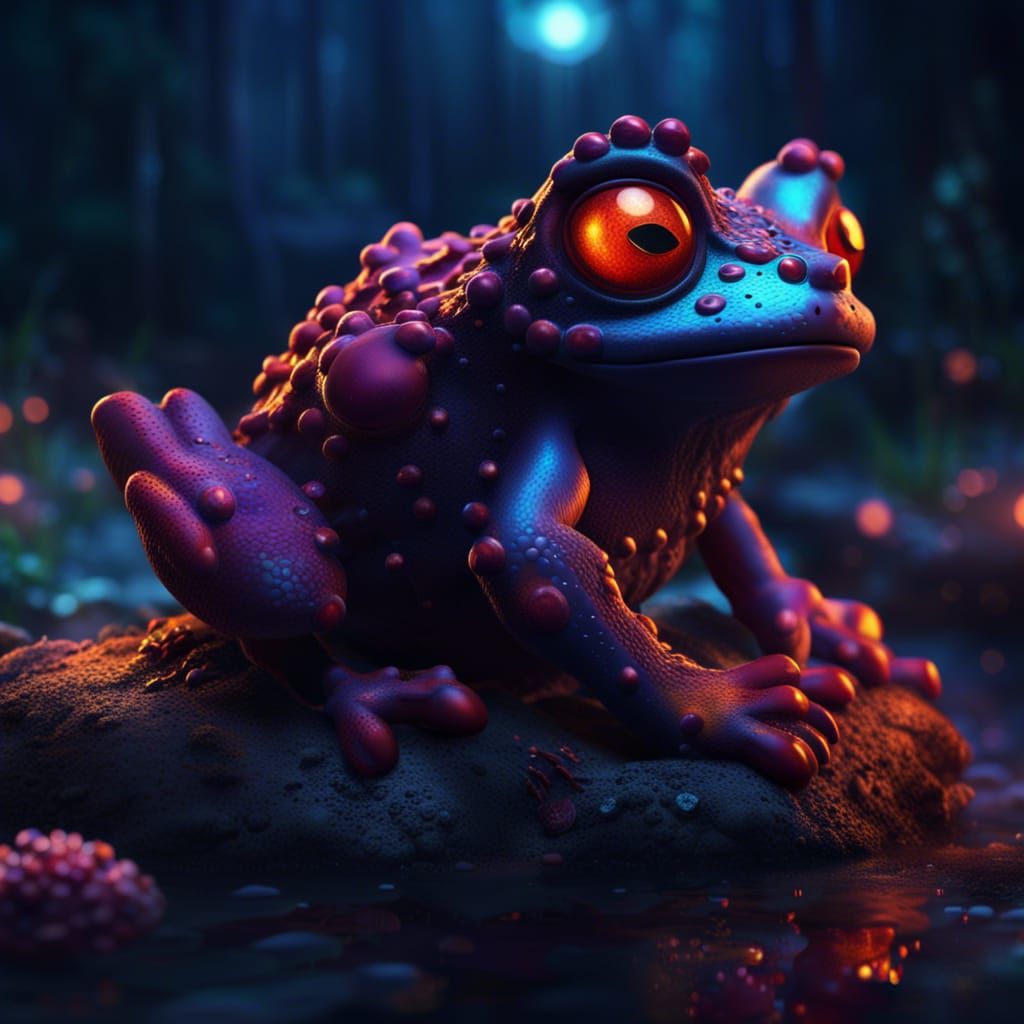 Radioactive Frog at Night in Detailed Matte Painting